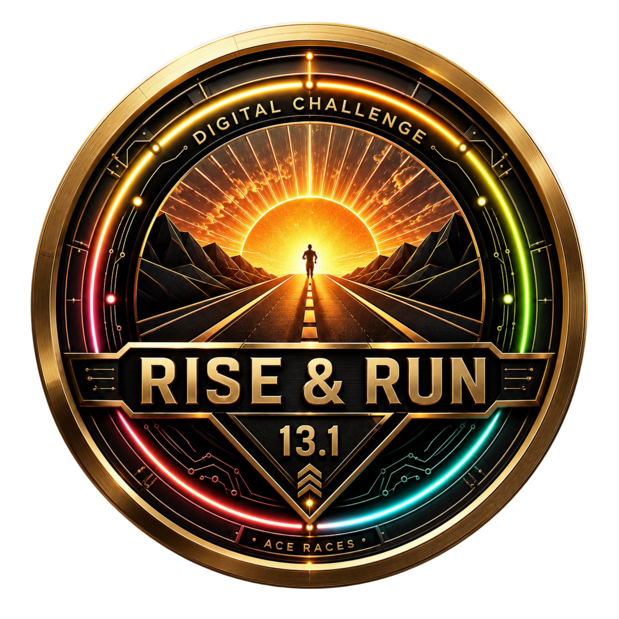 Rise & Run 13.1 transparent digital challenge badge