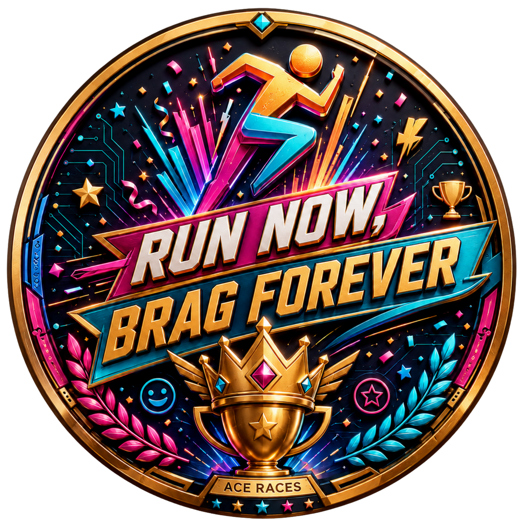 Run Now, Brag Forever Marathon transparent digital challenge badge
