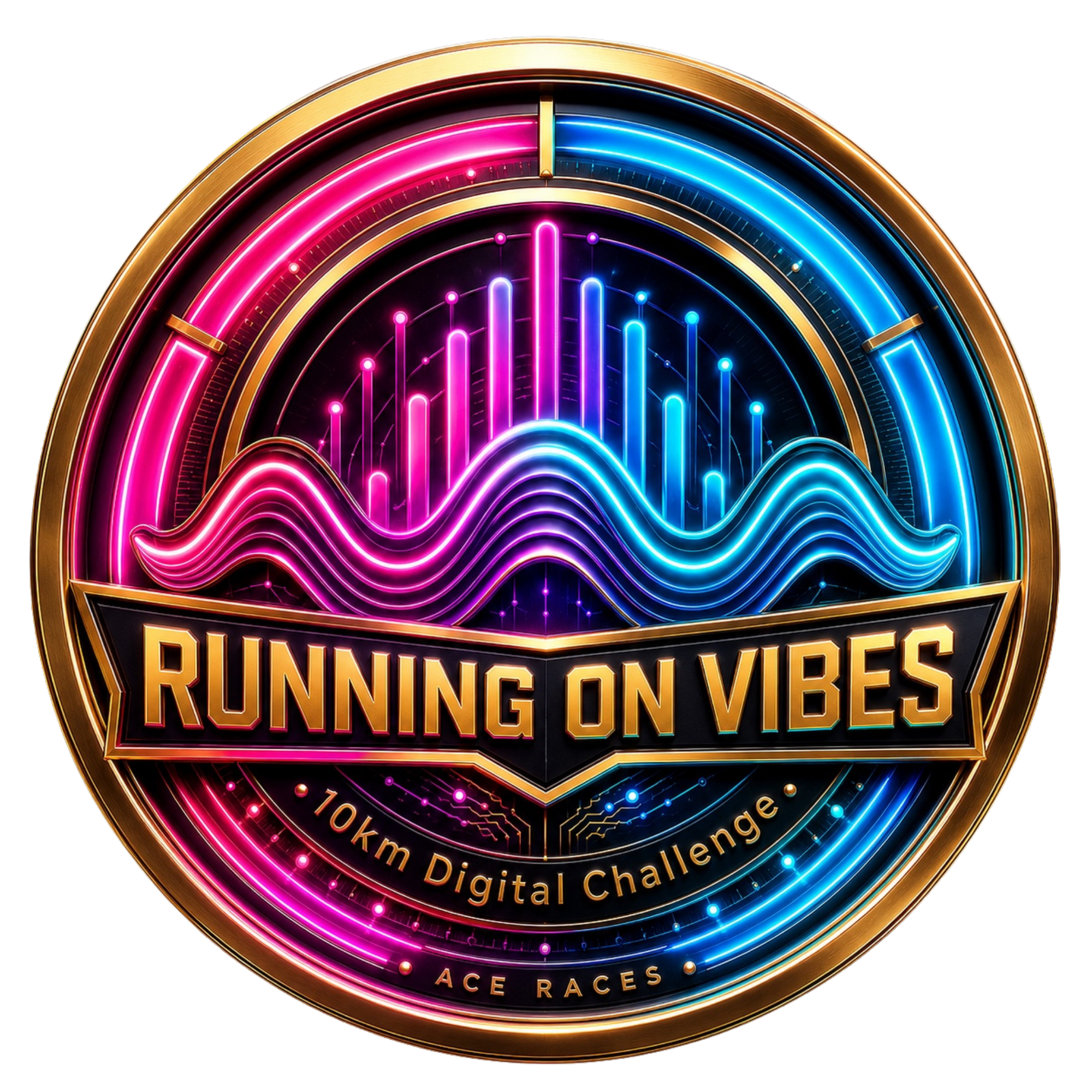 Running on Vibes 10km transparent digital challenge badge