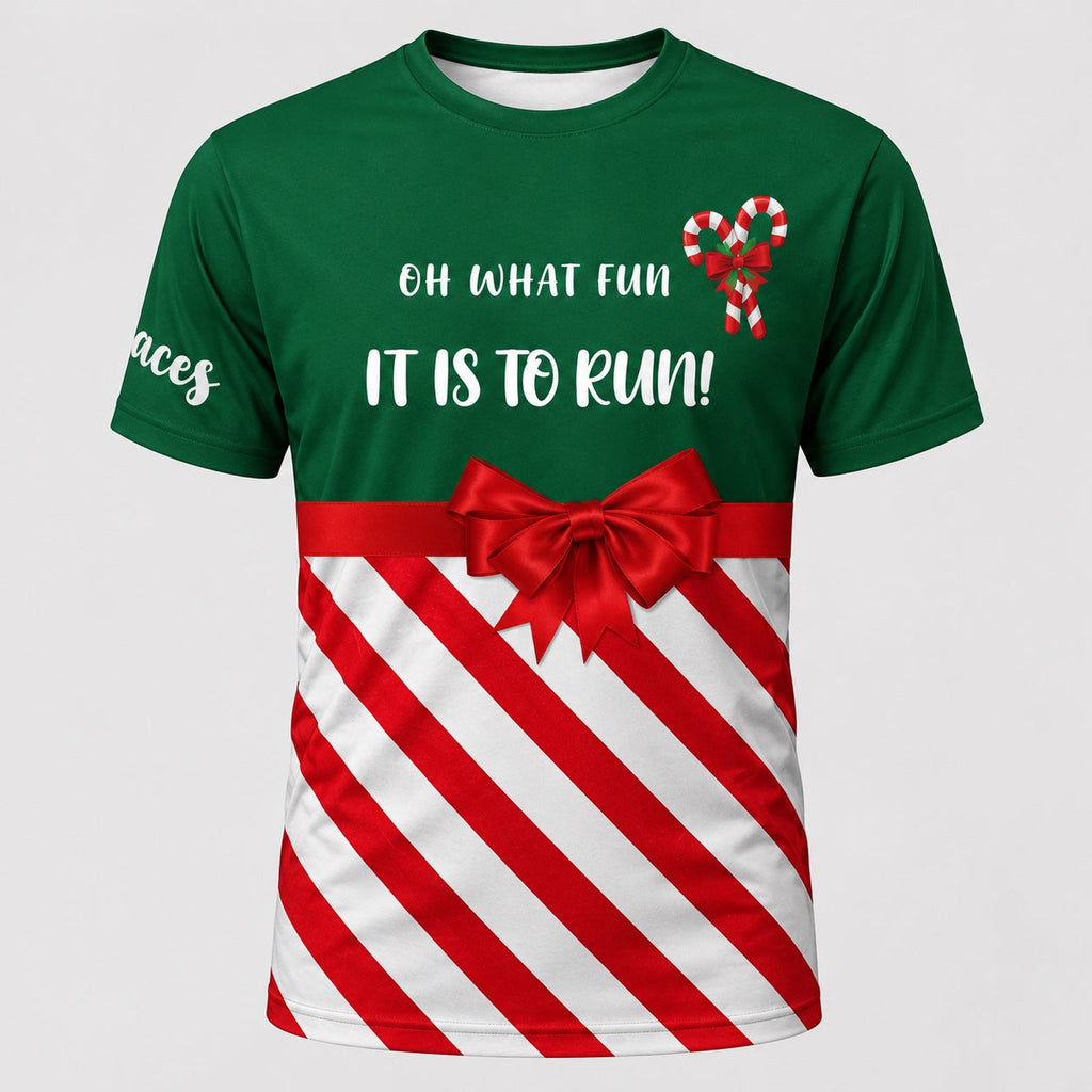 Candy Cane Oh What Fun It Is To Run Christmas Technical T-Shirt - Unisex front product image