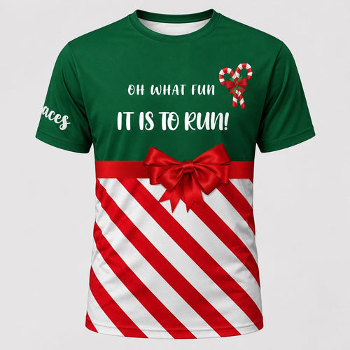 Candy Cane Oh What Fun It Is To Run Christmas Technical T-Shirt - Unisex front product image