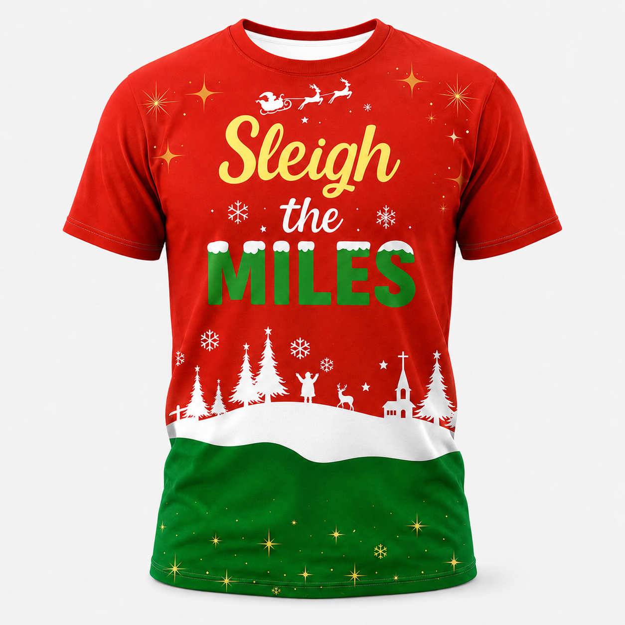 Sleigh The Miles Christmas technical running T-shirt front product image