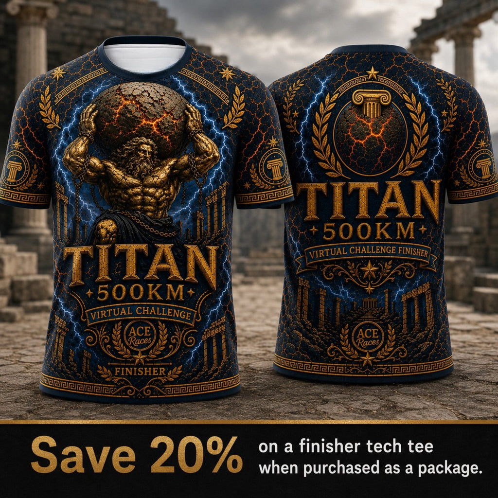 Titan 500km Virtual Challenge finisher tech tee front and back