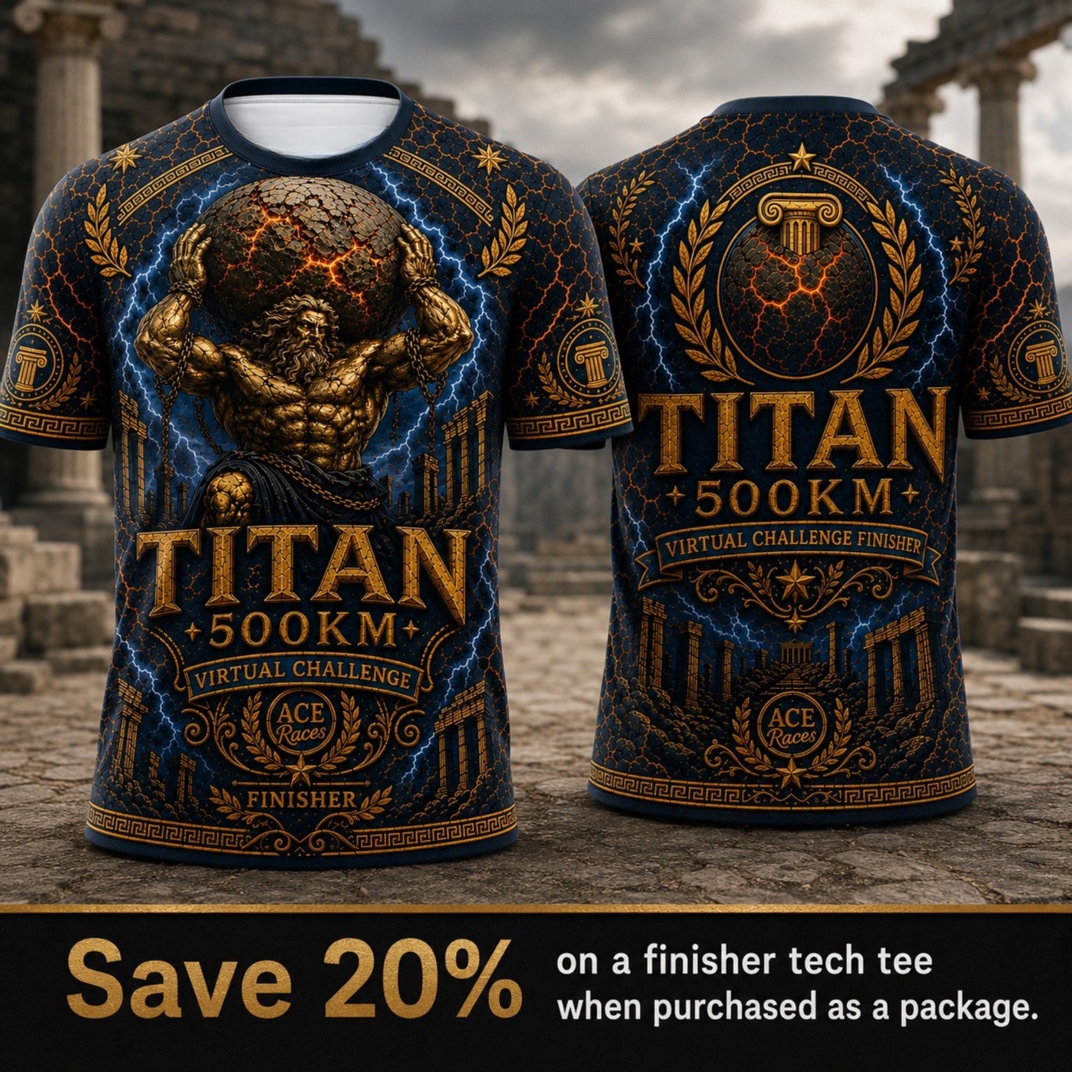 Titan 500km Virtual Challenge finisher tech tee front and back