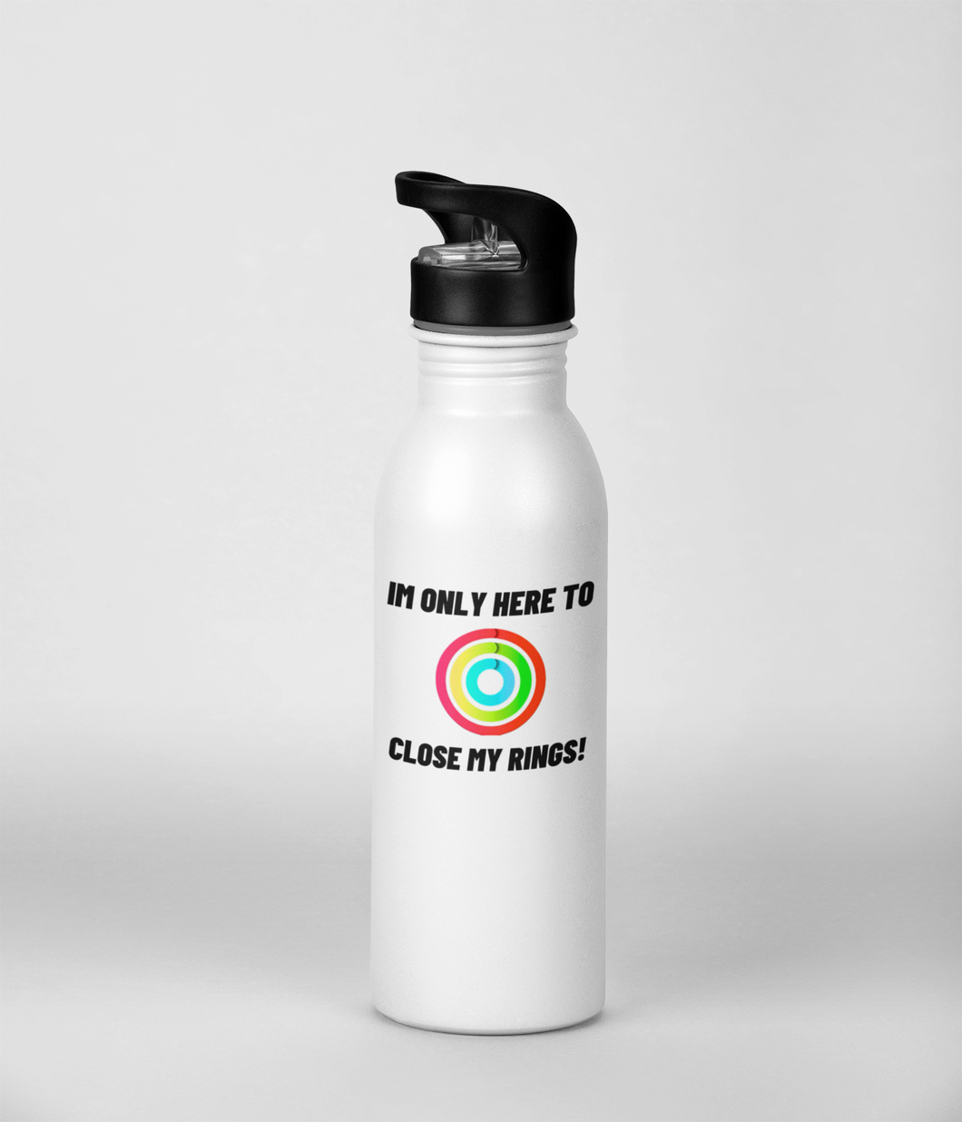 Aluminium 600ml Sports Water Bottle with Integrated Straw- 'Close My Rings'
