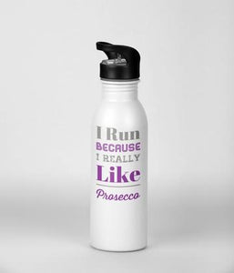 Aluminium 600ml Sports Water Bottle with Integrated Straw- 'Run for Prosecco'