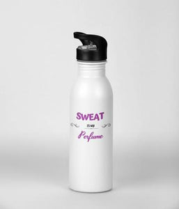 Aluminium 600ml Sports Water Bottle with Integrated Straw- 'Sweat is My Perfume'